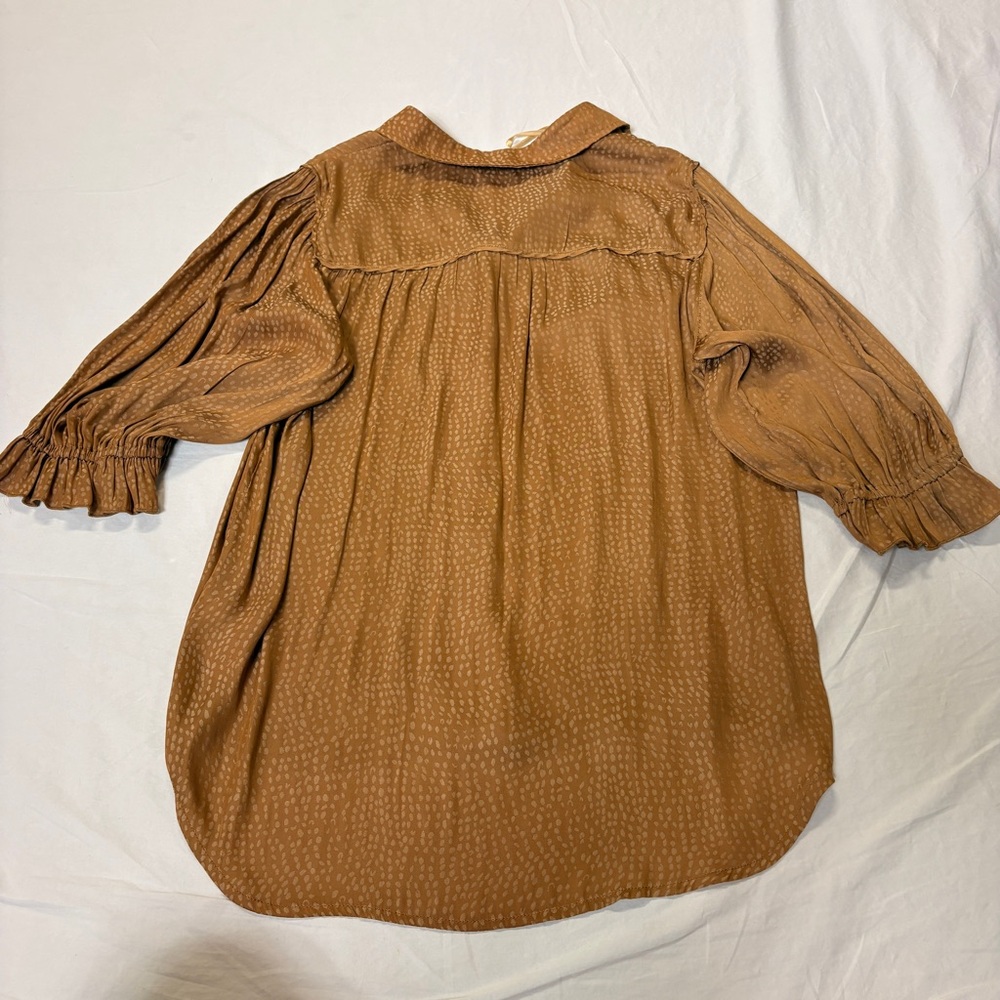 Democracy Tan Button-Front Ruffle Sleeve Blouse - Picture 3 of 4